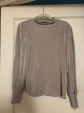 Zenana Outfitters Brown and White Striped Mock Neck Long Sleeve Top
